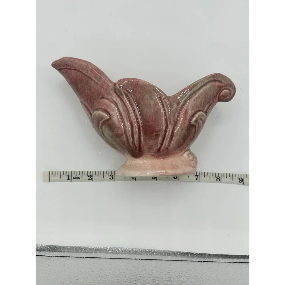 Vintage Mid-Century Pink art pottery Console Planter Unmarked Art Nouveau Leaf